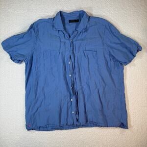 Polo Ralph Lauren Shirt Mens 2XB Big Blue Linen Silk Camp Loop Collar